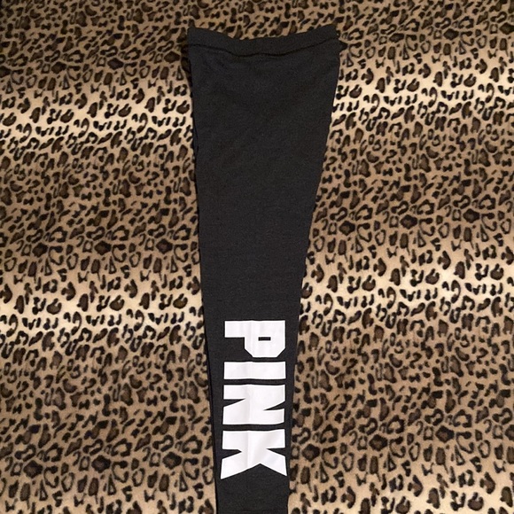 EUC Victoria's Secret PINK LOGO Yoga Pants Leggings Women’s Size M Charcoal Gray - Picture 4 of 9